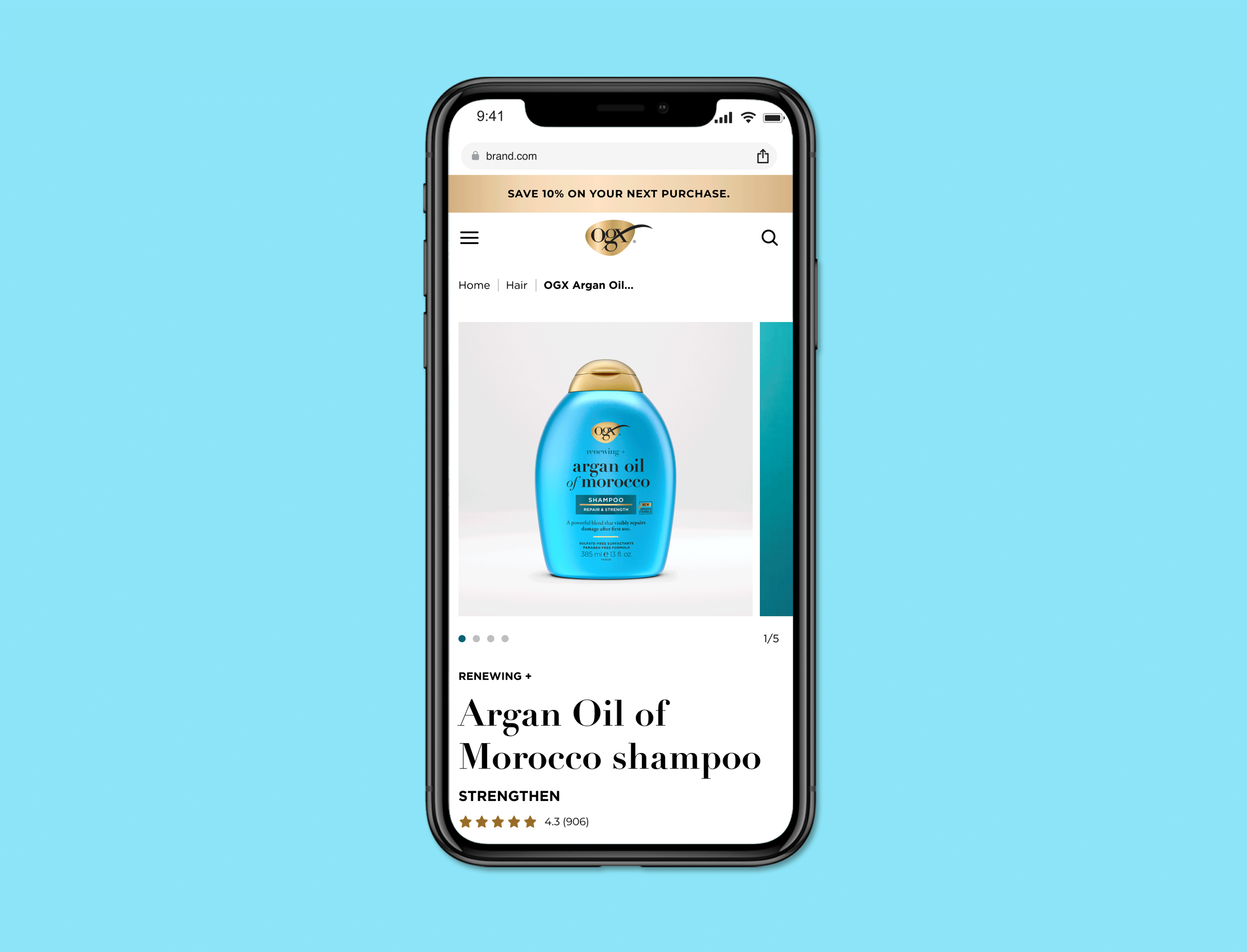 Animated walkthrough of the OGX mobile experience showing the full page scroll, product browsing, and navigation interactions